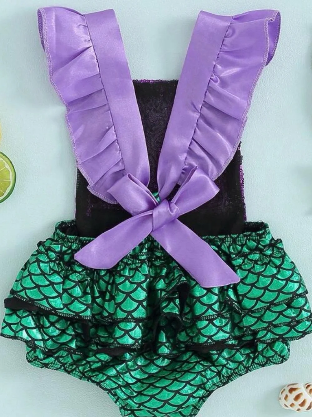 SHEIN Purple Sequin & Green Mermaid Scale One-Piece Swimsuit for Kids